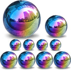 yarlung Set of 10 Stainless Steel Rainbow Gazing Balls, 50-150 mm Garden Mirror Globe Floating Pond Sphere, Polished Hollow Ball Reflective Ornament for Home Yard Outdoor Lawn Decoration