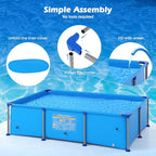 GYMAX 8.5' x 6' x 26" Metal Frame Above Ground Swimming Pool, Outdoor Backyard Famliy Pool w/Puncture-Resistant Fabric, Drainage Valve Connector for Kids & Adults (8.5' x 6' x 26", Rectangle, Blue)
