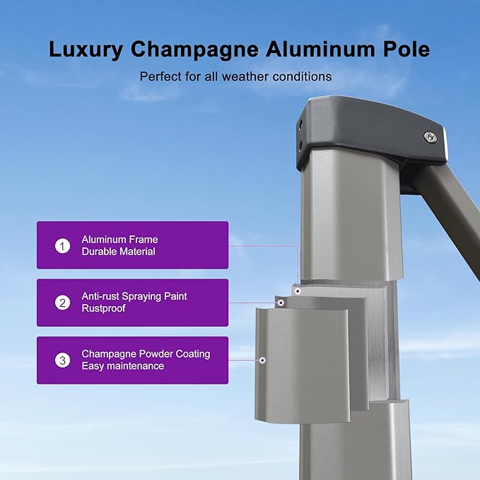 PURPLE LEAF 10' X 10' Left-right Tilting Patio Umbrella with Base Outdoor Swivel Cantilever Offset Aluminum Umbrella with Champagne Frame and 360-degree Rotation for Garden Deck Pool, Taupe