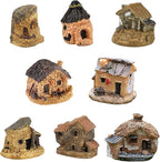 Mini House Figurine 8PCS, Mini Cottage Miniature Gardening Landscape Micro Village Stone Houses Fairy Garden Accessories for Home Decoration