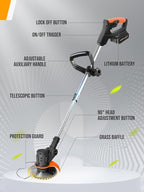 Electric Weed Wacker Cordless, 21V Weed Eater Battery Powered with 2 Batteries and Charger, 3 in 1 Electric Grass Trimmer Cordless Edger Brush Cutter with Saw & Metal Blade for Lawn Garden Yard