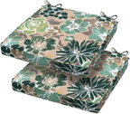 Magpie Fabrics Square Corner Seat Cushion, 18" x 18" x 2.5", 2 Pack, Indoor/Outdoor Waterproof Weather Resistant Universal Chair Pads for Patio Garden Dining - Green Floral