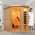 ZONEMEL Infrared Sauna Room with Recliner, 1 or 2 Person Full Spectrum Infrared Sauna Home, 220V, 2300W, 4 Heating Tubes, 4 Carbon Crystal Heating Panel, Bluetooth Speakers, 7 Color Light, Oxygen Bar