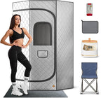 Home Steam Sauna Box, Portable Sauna for Home, Steam Sauna Tnet Full Size Single Person Sauna with 3.0L&1500W Steamer, Remote Control, Foldable Chair & RGB LED Light （Silver）