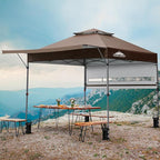 EAGLE PEAK 17x10 Pop up Gazebo Canopy Tent Outdoor Instant Canopy Shelter with Adjustable Dual Half Awnings (Brown)