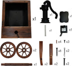 Carbonized Wood Outdoor Freestanding Fountain - Movable Vintage Hand Pump Cart, Plug-in Water Pump Electric Decorative Water Feature for Patio, Garden & Indoor Decoration
