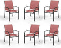 HERA'S HOUSE Outdoor Dining Chairs Set of 6, Patio Lawn 36" Textilene Fabric Chair with Wrought Iron Metal Frame Support 350lbs for Garden Backyard Lawn Kitchen, Red