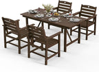 Patio Table and Chairs Set with Umbrella Hole, HDPE Patio Dining Set for 4, Outdoor Dining Set for Lawn, Patio, Porch, Deck, Poolside, Yard (Mahogany, 5-Piece)