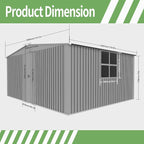 13ft x 11ft Dual Purpose Outdoor Shed: All-in-One Metal Tool Storage & Firewood Rack | Winter-Ready Design | Grey Galvanized Steel