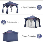 LAUSAINT HOME Outdoor Patio Gazebo 10'x10' with Expansion Bolts, Heavy Duty Gazebos Shelter Party Tent with Double Roofs, Mosquito Nettings and Privacy Screens for Backyard, Garden, Lawn, Elegant Blue