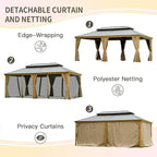 Domi 12' X 18' Hardtop Gazebo Outdoor Metal Gazebo with Galvanized Steel Double Roof Canopy, Wood Grain Aluminum Frame, Curtains and Netting for Patio, Deck, Garden