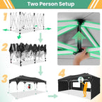 COBIZI 10x20 Pop Up Canopy Tent with 4 Sidewalls, Instant One-Push Setup, Commercial Canopy with Air Vent & Reflective Strip, UPF 50+ Waterproof Party Tent with Sandbags & Stakes for Events (Black)