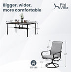 PHI VILLA 7 Piece Outdoor Patio Dining Set, 6 Swivel Patio Chairs & 1 Rectangular Large Metal Table, All Weather Dining Furniture Set for Lawn Garden (Gray)