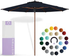 Midtown Umbrellas The Wooden 10 Feet Patio Umbrella With Sunbrella Canvas Navy Acrylic Fabric - Aluminum Frame Market Umbrella For Backyard, Deck, Garden, Pool - Wooden Pole
