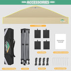 COBIZI Canopy 10x10 Pop Up Canopy Tent 1-Button Push Easy up Outdoor Canopy Instant Portable Commercial Shelter Waterproof UPF50+ Gazebo with Reflective Strip, Air Vent & 4 Sandbags,Khaki