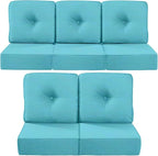 Luxury 22x24/22x25 6-Inch Outdoor Cushions for 5 Peice Patio Furniture Set - Set of 5 Water Repellent Pillow for Wicker Rocking Swivel Chairs Loveseat Couch Sectional Sofa - Turquoise