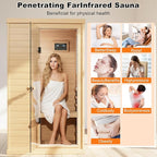 1 Person Infrared Sauna for Home, 1050W Low EMF Indoor Sauna Spa, Canadian Hemlock Home Sauna with Control Panel and Rapid Heating, Bluetooth Speaker, Right Side