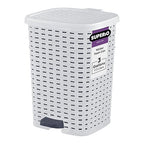 Superio Small Outdoor Trash Can with Lid for Dog Poop 3 Gallon/12 L Mini Plastic Garbage Can with Foot Pedal for Bathroom, Bedroom, Office, Patio, Wicker Smoke