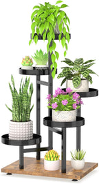 LASZOLA 6 Tier Black Plant Stand Indoor for Large Tall Heavy Duty Planter, Modern Mid Century Metal and Wooden Rack for Narrow House Bathroom Corner Floor, Vertical Spiral Orchid Organizer, Cat Proof