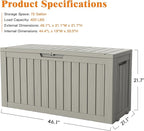 72 Gallon Outdoor Storage Box, Waterproof Deck Box with Handles and Lockable Lid, Resin Patio Storage Box with Hydraulic Rods for Garden Tools, Cushions, Grey