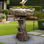 watnature 23” Tall Fibre Reinforced Concrete Birdbaths with Birds for Patio, Woodland Tree Trunk Decorative Outdoor Bird Bath for Garden，Pedestal Birdbaths for Outdoors, Garden, Patio, Lawn, Backyard