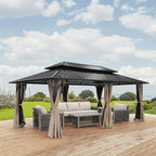 12' x 20' Hardtop Gazebo, Outdoor Patio Gazebo, Aluminum Frame Patio Hardtop Gazebos with Netting and Curtain, Outdoor Patio Pergola with Double Steel Roofs for Deck, Lawns, Parties, Sandstone