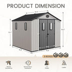 8 x 8 FT Plastic Outdoor Storage Shed with Floor,Garden Resin Shed with Window and Lockable Door, Outside Sheds for Bike, Garbage Can, Tool