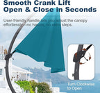 12FT Cantilever Umbrella with Base Large Curvy Outdoor Aluminum Offset Umbrella w/ 360° Rotation, UV Resistant Canopy for Patio, Garden, Backyard, Lake Blue