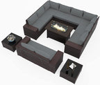 Outdoor Patio Furniture Set with Propane Fire Pit Table, 13 Pieces Outdoor Furniture Patio Sectional Sofa Conversation Sets w/ETL Approved 43" Gas Outdoor Fire Table & Coffee Table (Grey)
