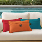 Outdoor Sunbrella Decorative Pillows with Coconut Button Pack of 4, 20" x 12" Outdoor Pillow Set for Couch Bed Throw Patio Sofa, Canvas Jockey Red