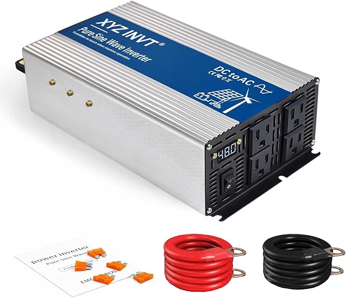 1800W Pure Sine Wave Inverter DC 48V to AC 120V, 3600W Peak Power with LED Display, Power Converter for Car, Truck, Solar, Home & Rechargeable Devices