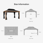 PURPLE LEAF 10' X 14' Outdoor Hardtop Gazebo with Storage Box for Patio Galvanized Steel Double Roof Permanent Canopy Teak Finish Coated Aluminum Frame Pavilion Gazebo with Netting