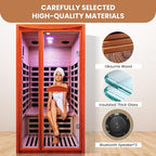 Sauna, Far Infrared Saunas for Home Room 1550W/110V Indoor Sauna for Single Person Okoume Wood Sauna Spacious 1 - 2 Person Low EMF Dry Sauna with Speakers/Air Hole and Color Lighting 39.4*35.4*74.8 IN