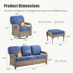 8 Pieces Patio Furniture Set Outdoor Sectional Sofa Couch with Rocking Swivel Chairs 5" Deep Seat Chairs, Modern Wicker Rattan Conversation Set, Blue/Gray Wicker