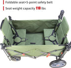 Collapsible Foldable Wagon Cart with Quick-Release Wheels & 2 Seats - Heavy-Duty Utility Folding Wagon 265LBS Capacity for Camping, Garden, Shopping (Green)
