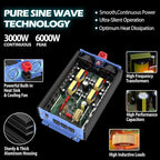 24V Power Inverter 3000 Watt Pure Sine Wave, DC 24V to AC 110V 120V Car Inverter with Dual USB Port, Type-c Port, Three Sockets, Remote Control, LCD Display, Smart Cooling Fans, Battery Inverter Cabl