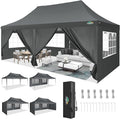 COBIZI 10x20 Pop Up Canopy with 6 Sidewall, Commercial Canopy UPF 50+ Waterproof Outdoor Gazebo with Carry Bag, Tents for Parties with Upgrade Frame, 3 Height Adjustable, Gray