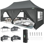 COBIZI 10x20 Pop Up Canopy with 6 Sidewall, Commercial Canopy UPF 50+ Waterproof Outdoor Gazebo with Carry Bag, Tents for Parties with Upgrade Frame, 3 Height Adjustable, Gray