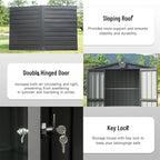 Small Outdoor Storage Shed 5.7x3ft Galvanized Steel, Large Capacity Garden Tool Shed with Gable Roof & Lockable Double Doors - Utility Shed for Patio, Backyard, Lawn (Dark Gray)