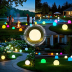 8-in Solar Glowing Globe Light, 16 Colors Changing Solar Garden Ball Lamp, Auto-On/Off Glow Orb Light W/Remote, Waterproof Landscape Lighting Globe W/Ground Stake for Yard Patio Lawn Outside Decor