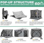 COBIZI 6x6 Pop up Gazebo Tent on Clearance, Ez up Waterproof Screen Tent Screen House with 3 sidewalls,Portable Outdoor Canopy with Carry Bag & Ground Stakes for Camping,Garden and Picnics, Grey