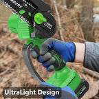Mini Chainsaw Cordless 6 Inch, Electric Chainsaw Battery Powered with Auto Oiler, Security Lock for Wood Cutting, Tree Trimming, Garden & Household Use(2 Batteries)