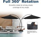 11FT Cantilever Umbrella with Base Large Curvy Outdoor Aluminum Offset Umbrella w/ 360° Rotation, UV Resistant Canopy for Patio, Garden, Backyard, Black
