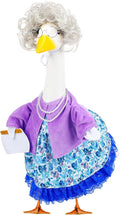 Abbylike Halloween Porch Goose Outfits Old Lady Goose Clothes with Sunglasses Pearl Necklace and Silver Wig for 23" Geese Halloween Outdoor Patio Yard Lawn Decoration