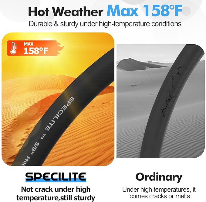 SPECILITE 5/8" Hot/Cold Garden Hose 25 ft with Industrial High Pressure Nozzle, Flexible & Lightweight, 600psi Burst Rubber Water hose -50℉-158℉ With 3/4"Stainless Steel Fittings for Yard, Black
