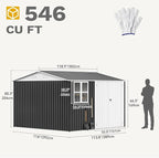 DWVO 10x10ft Large Tool Storage Shed with Window, Lockable Doors, and Sloped Roof, Oversized Steel Outdoor Storage Shed for Garden, Patio, Garage, Backyard, Lawn(Gray + White)