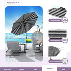Midtown Umbrellas Sunbrella Umbrella 9 Feet Outdoor Umbrella With Black & White Acrylic Fabric - Auto-Tilt Aluminum Frame Patio Umbrella For Backyard, Deck, Garden, Pool - Black Pole