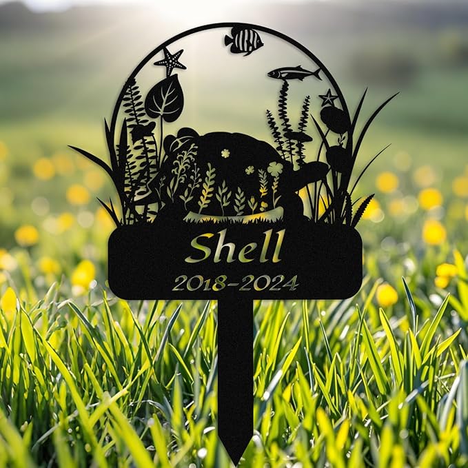 Custom Floral Turtle Memorial Stake,Personalized Metal Turtle Grave Marker,Outdoor Tortoise Sign Garden Yard Decor,Gift for Turtle Lover Turtle-2 12inch