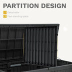 DWVO 150 Gallon XL Deck Box with Divider & Lockable Lid, Waterproof Resin Outdoor Storage for Patio, Garden, Poolside, Cushions, Supplies & Sports Gear, Black