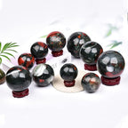 JIC Gem Natural African Bloodstone Healing Crystal Sphere Divination Gemstone Ball,Feng Shui Reiki Aura Home Desk Decor (80-90mm)
